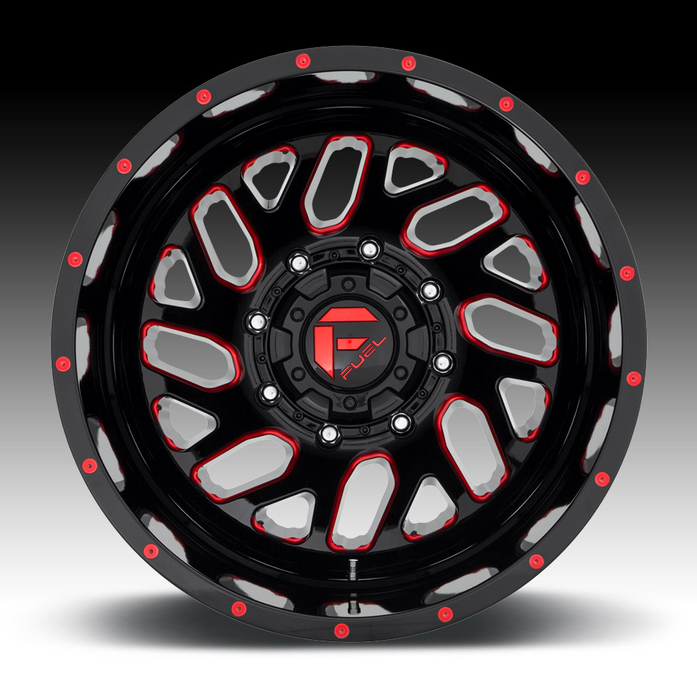 Fuel Triton Dually D656 Gloss Black Milled Red Tint Custom Wheels Rims