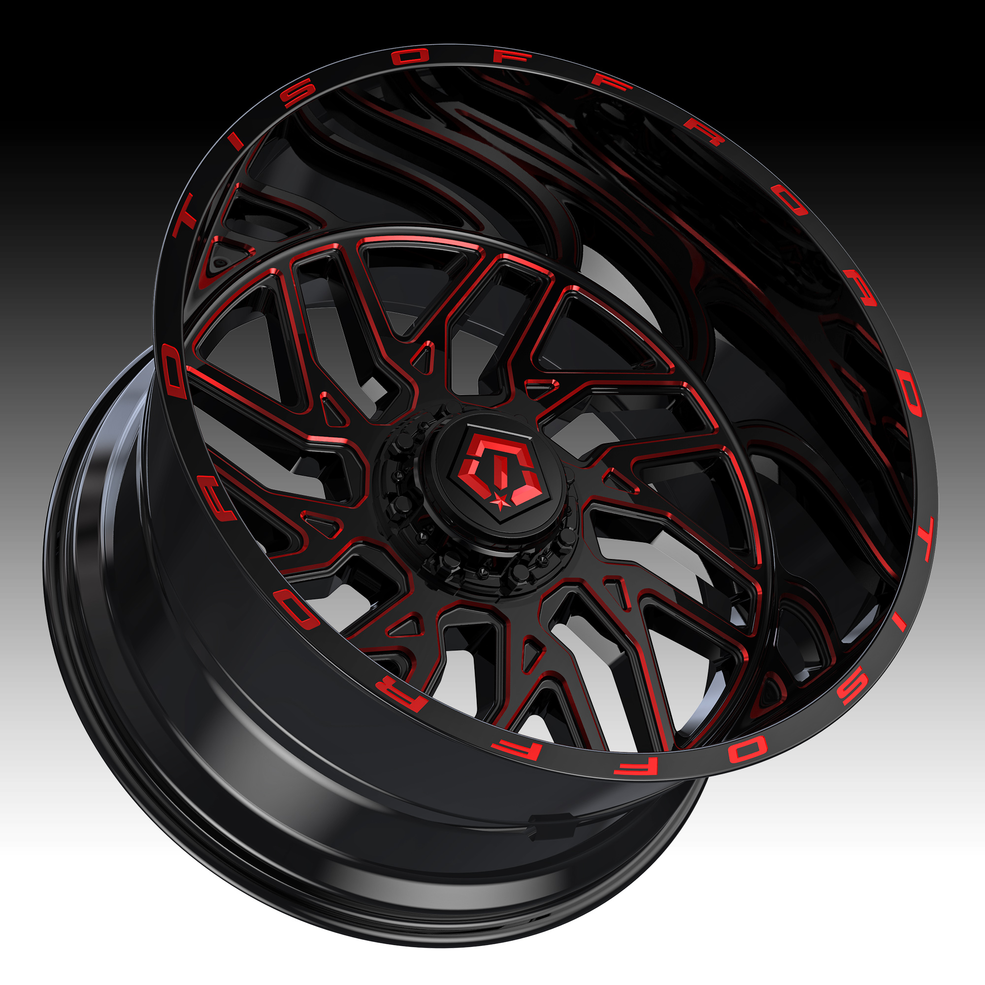 TIS Wheels 544BMR Gloss Black Milled Red Tint Custom Wheels Rims ...