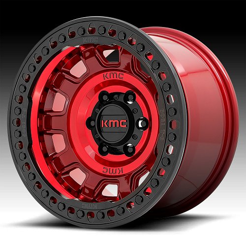 KMC KM236 Tank Beadlock Candy Red Custom Truck Wheels 1