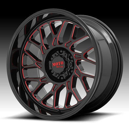 Moto Metal MO805 Predator Gloss Black Milled Red Tint Custom Truck Wheels Rims 1