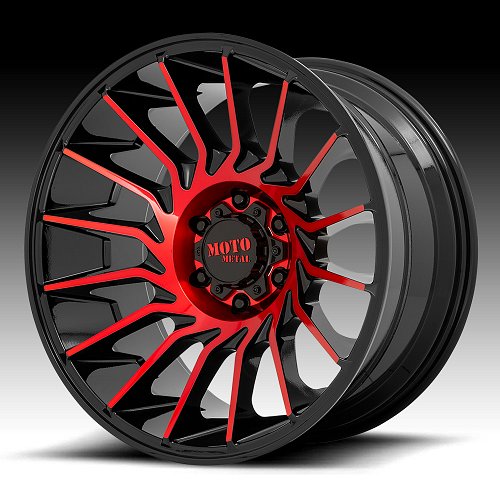 Moto Metal MO807 Shockwave Machined Gloss Black Red Tint Custom Truck Wheels Rims 1